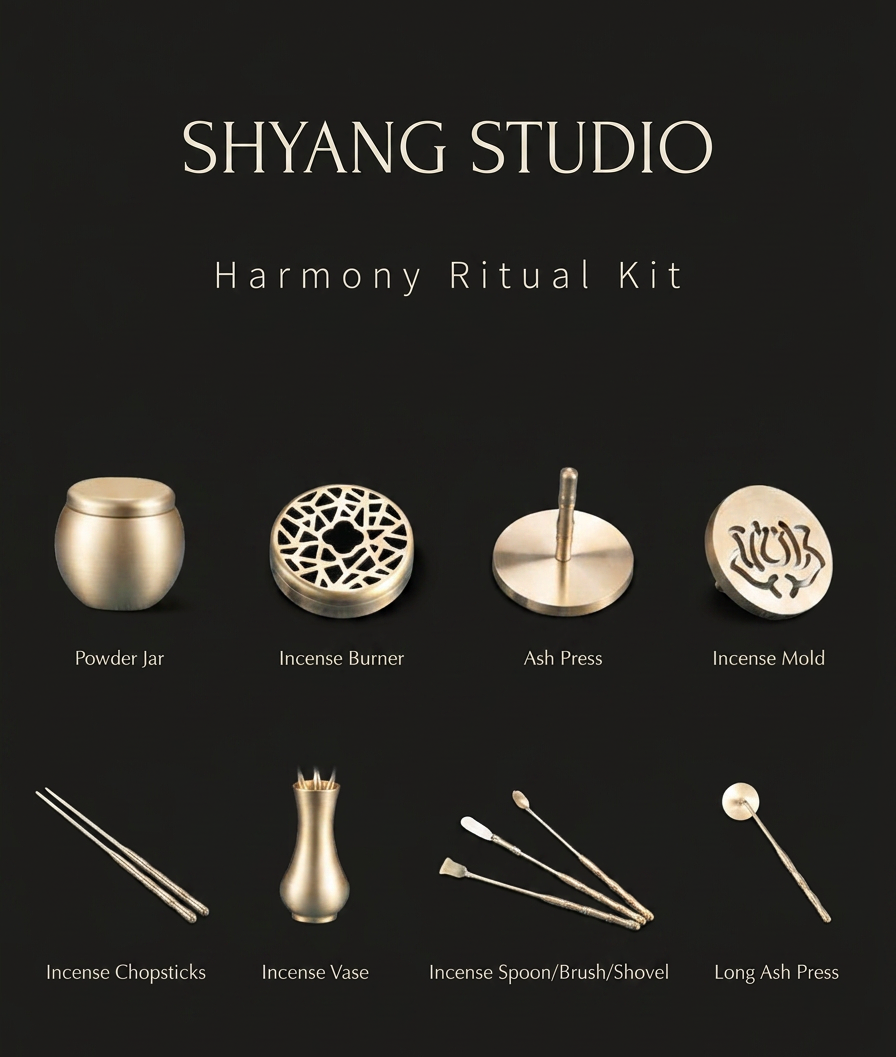 Harmony Ritual Kit by Shyang Studio – Complete Incense Burning Set with Burner, Seal Stamps and Ash Tamper