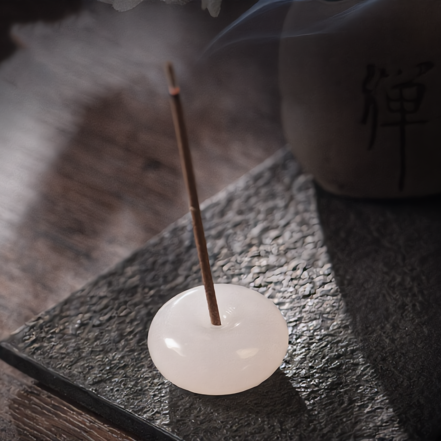 Small white jade incense disc — palm-sized stick holder, included with each Shyang Studio incense pack